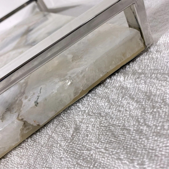 Modern White Agate Decorative Serving Tray With Chrome Handles - Picture 6 of 16